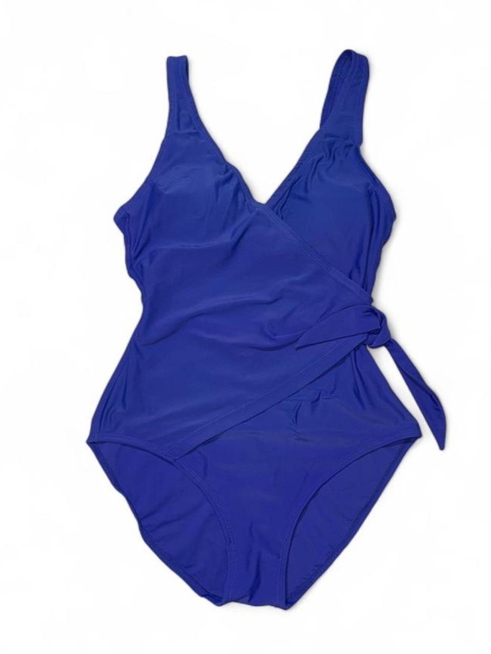 Shore Shapes Blue Faux Wrap Side Tie One Piece Swimsuit Size 10